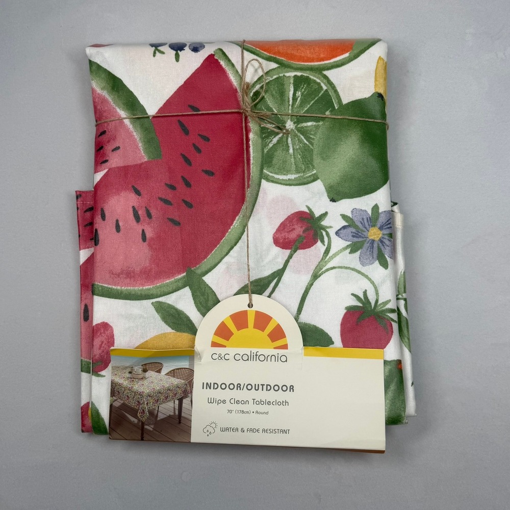 C&C California Fruit Print Round Tablecloth 70 Inch Indoor Outdoor Wipe Clean